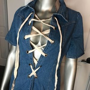 NEW Boohoo sexy denim lace up front dress